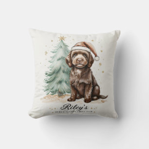 Cute puppy and Christmas tree cushion