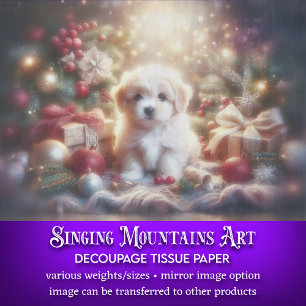 Cute Puppy and Christmas Tree Holiday Decoupage Tissue Paper