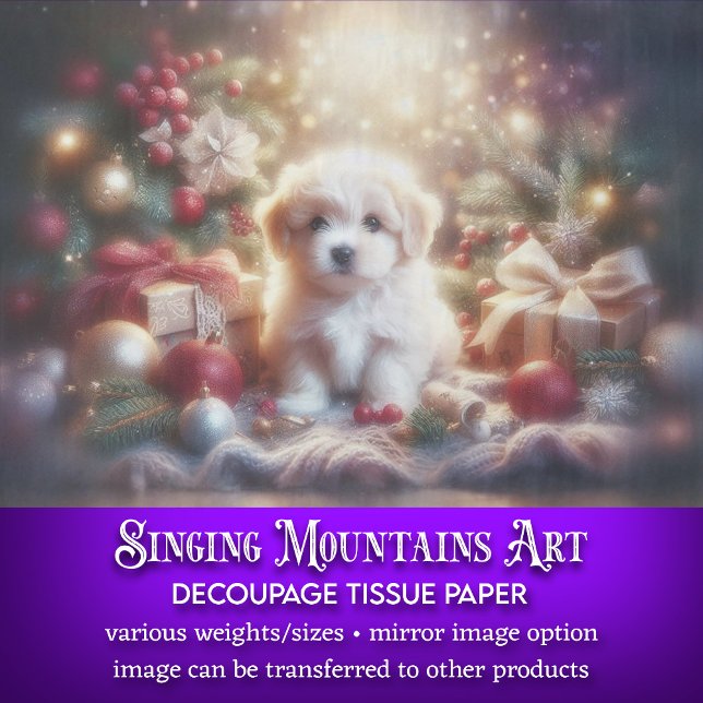 Cute Puppy and Christmas Tree Holiday Decoupage Tissue Paper (Creator Uploaded)