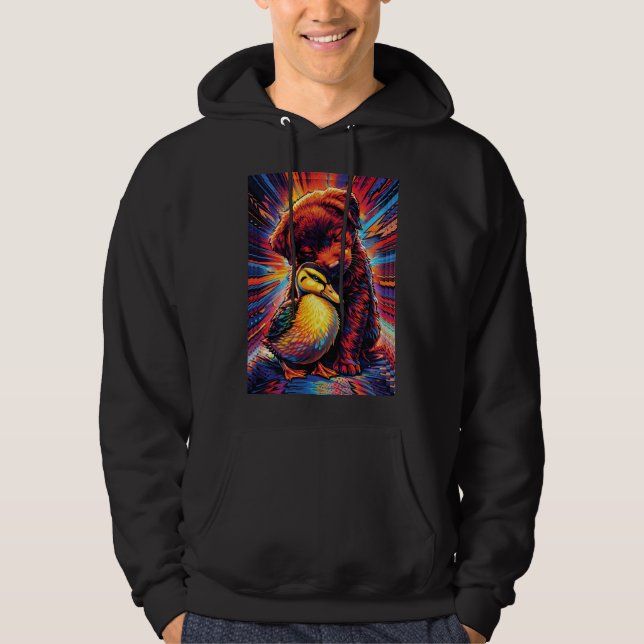 Cute Puppy and Duckling Hug Pop Art  Hoodie (Front)