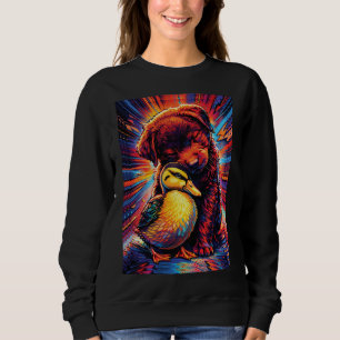 Cute Puppy and Duckling Hug Pop Art Sweatshirt