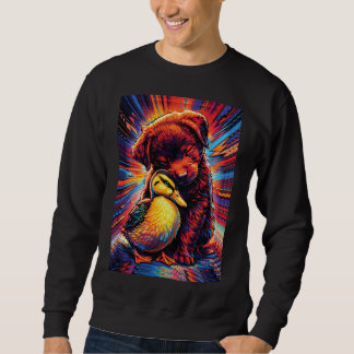Cute Puppy and Duckling Hug Pop Art  Sweatshirt