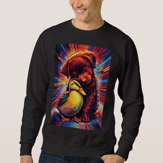 Cute Puppy and Duckling Hug Pop Art  Sweatshirt (Front)