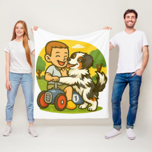 Cute Puppy and Kid Playtime Fleece Blanket