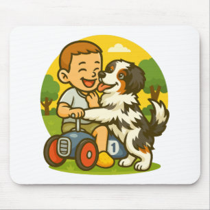 Cute Puppy and Kid Playtime Mouse Pad