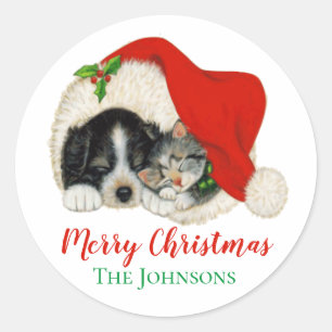 Cute Puppy and Kitten Christmas Stickers