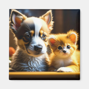 Cute Puppy and Kitten Magnet