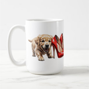 Cute Puppy and Red Heels Pencil Sketch Art Print Coffee Mug
