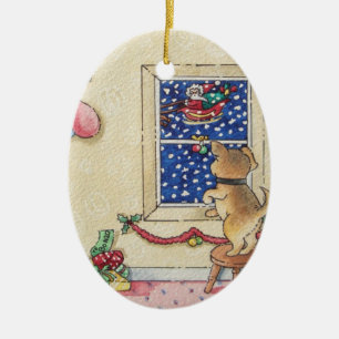 cute puppy and santa christmas Ornament