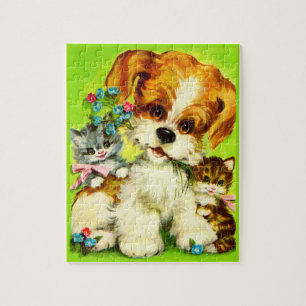 cute puppy and smiling kittens jigsaw puzzle