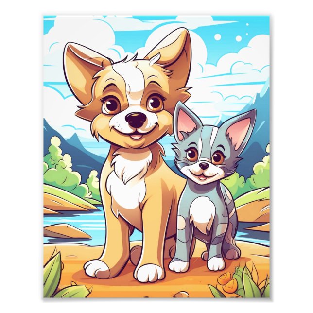  Cute Puppy and Smiling Kittens Photo Print (Front)