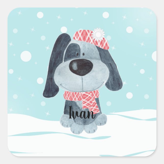 Cute puppy, baby square sticker (Front)