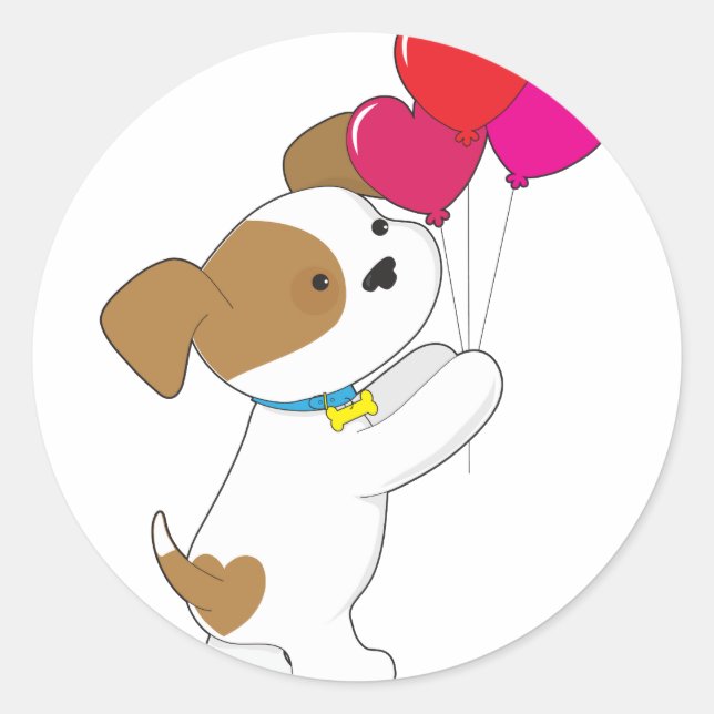 Cute Puppy Balloons Classic Round Sticker (Front)