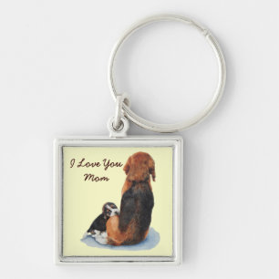 Cute puppy beagle cuddling mum dog key ring