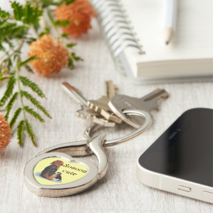 Cute puppy beagle cuddling mum dog key ring