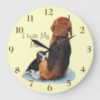 Cute puppy beagle cuddling mum dog realist art