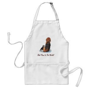 Cute puppy beagle cuddling mum dog standard apron