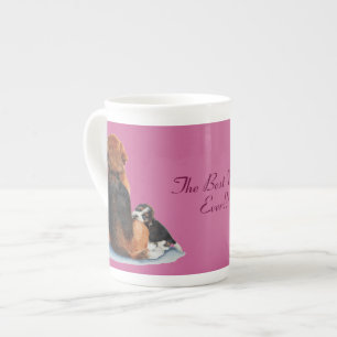 cute puppy beagle cuddling mum dog with slogan bone china mug