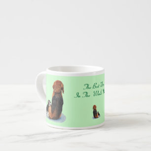 cute puppy beagle cuddling mum dog with slogan espresso cup