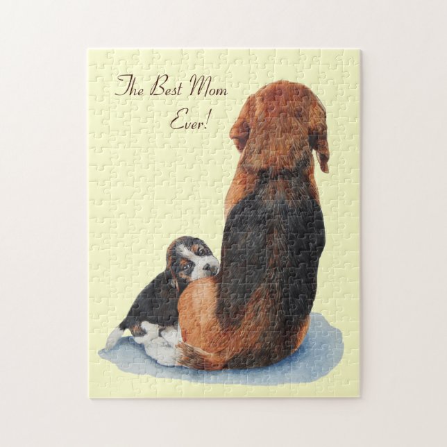 Cute puppy beagle cuddling mum jigsaw puzzle (Vertical)