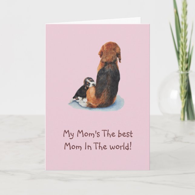 Cute puppy beagle dog cuddling mum card (Front)