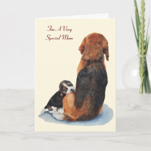 cute puppy beagle dog with mum dog with verse card
