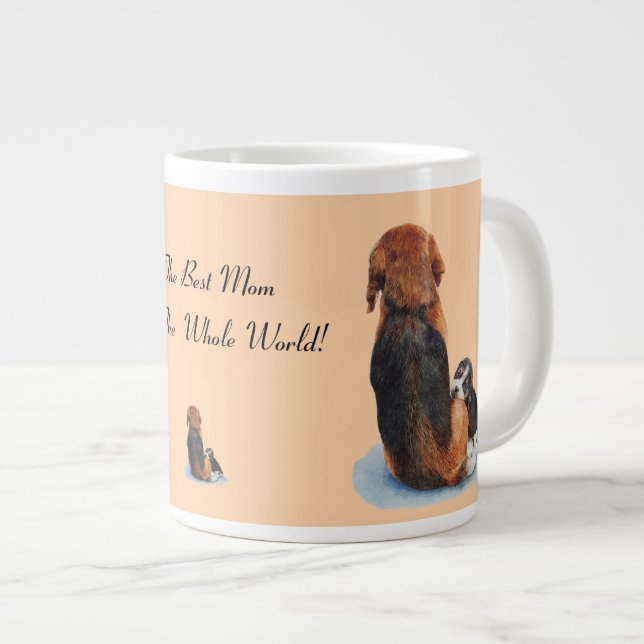 Cute puppy beagle with mum dog realist art large coffee mug (Front Right)