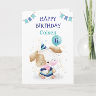 Cute Puppy Birthday Card Custom Age Balloon