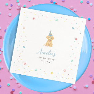 Cute Puppy Birthday Pawty Blue Napkin