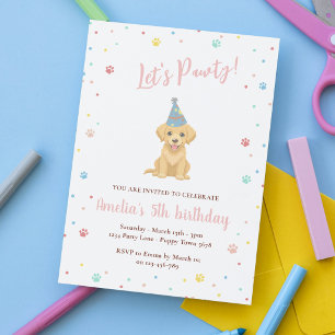 Cute Puppy Birthday Pawty Pink Invitation