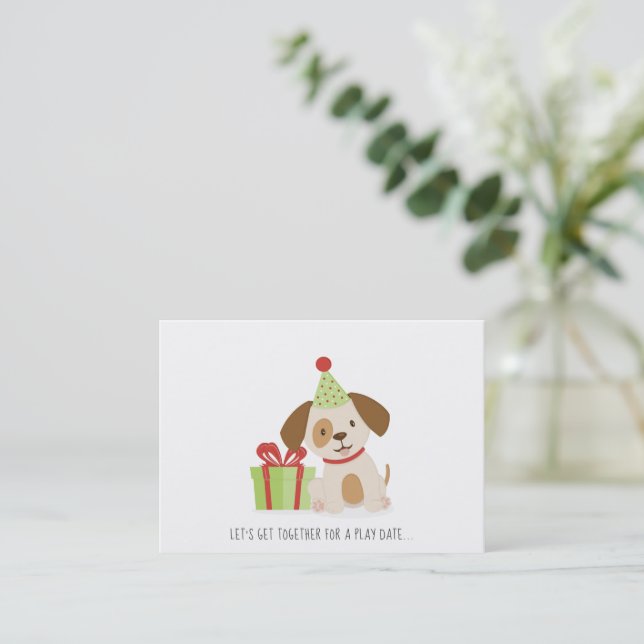 Cute Puppy Birthday Play Date Calling Card (Standing Front)