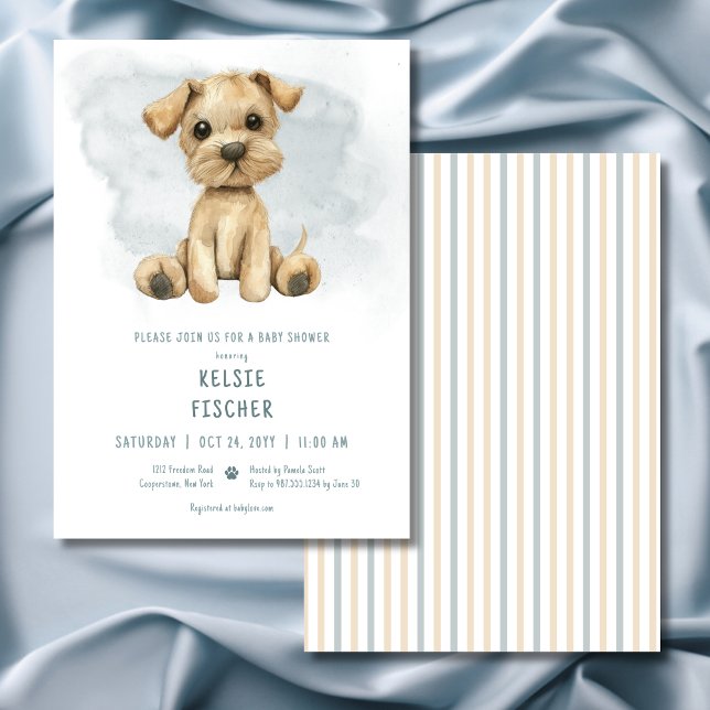Cute Puppy Blue Watercolor Baby Shower Invitation (Cute Puppy Blue Watercolor Baby Shower Invitation)