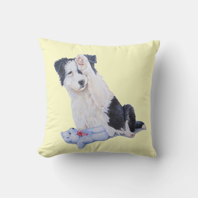 Cute puppy border collie and teddy dog art cushion (Front)