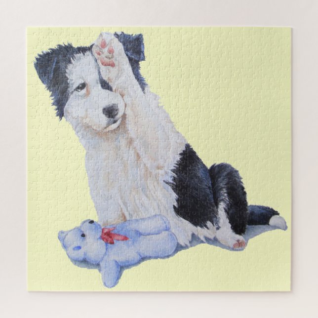 Cute puppy border collie and teddy dog art jigsaw puzzle (Vertical)