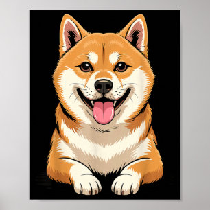 Cute puppy breed artistic shiba japanese brushwood poster