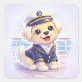 Cute Puppy Captain Square Sticker