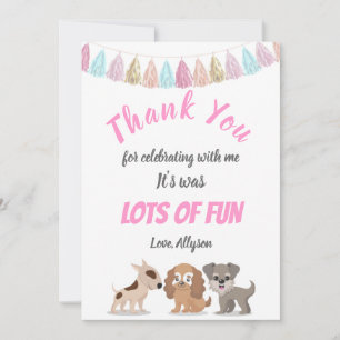 Cute puppy cartoon dog theme kid birthday party thank you card