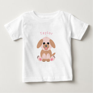 Cute Puppy Cartoon Personalised Neutral Pastel Baby T-Shirt