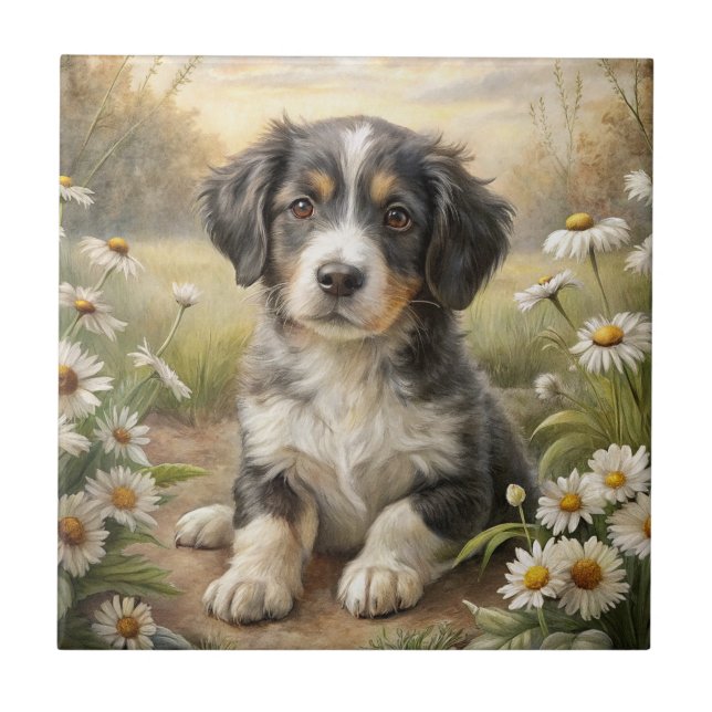 Cute Puppy Ceramic Tile (Front)