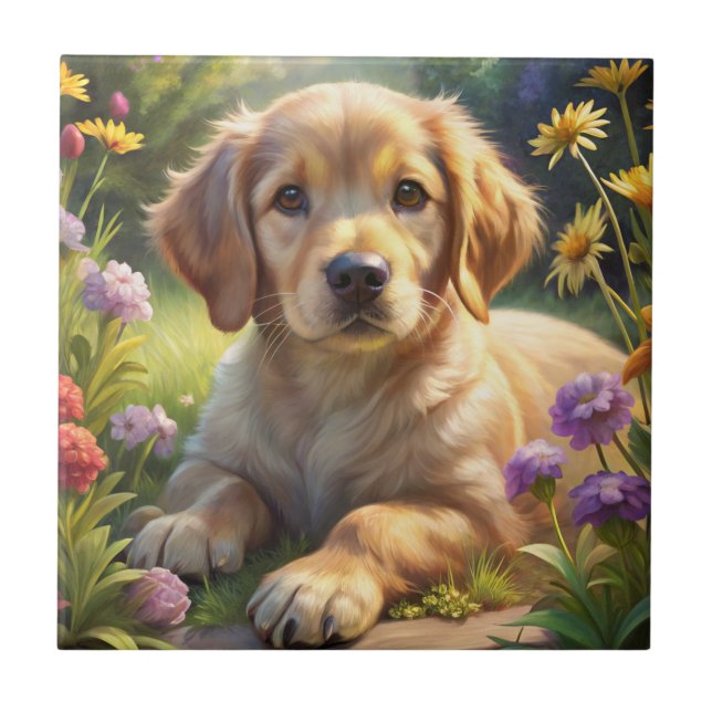 Cute Puppy Ceramic Tile (Front)