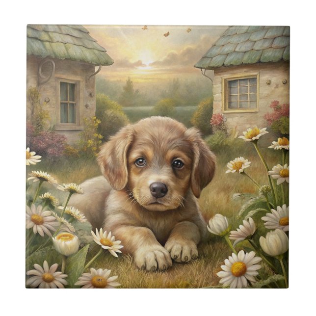 Cute Puppy Ceramic Tile (Front)