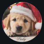 Cute puppy. Christmas Retriever puppy Classic Round Sticker<br><div class="desc">Adorable Puppy Love! 🐾 Capture hearts with this charming sticker featuring an irresistibly cute puppy, perfect for any dog lover. Showcase your affection for a human best friend! High-quality, durable, and customizable, this sticker is a delightful addition to your collection. Spread joy, share the love, and make any surface pop...</div>
