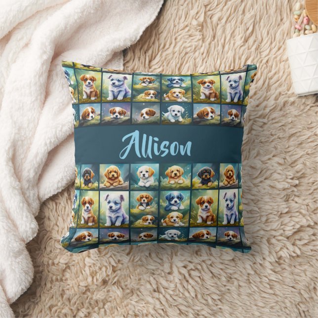 Cute puppy collage, baby dogs, personalised cushion (Blanket)