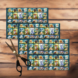 Cute puppy collage, baby dogs, tissue paper