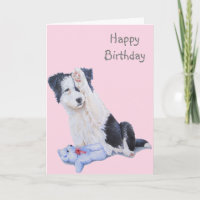 Cute puppy collie realist dog art birthday card