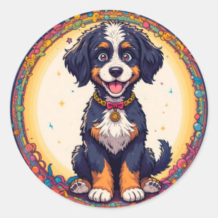 Cute Puppy colourful cartoon style design Classic Round Sticker