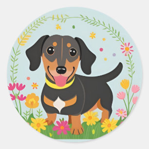 Cute Puppy colourful cartoon style design Classic Round Sticker