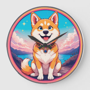 Cute Puppy colourful cartoon style design Large Clock