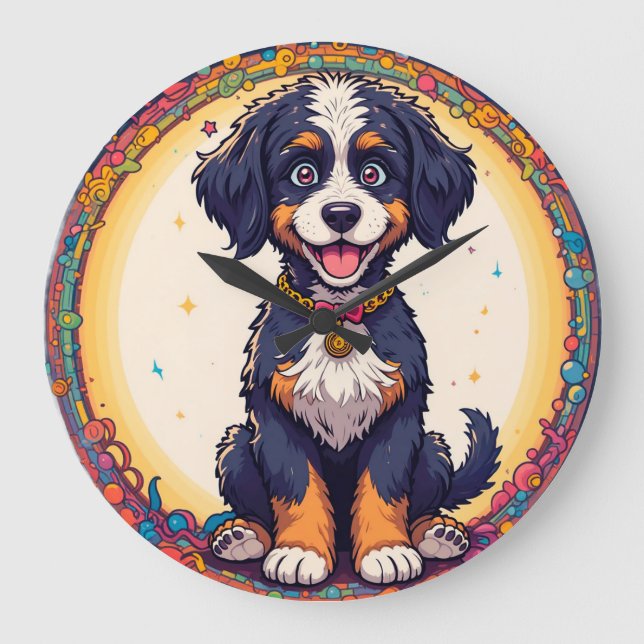 Cute Puppy colourful cartoon style design Large Clock (Front)