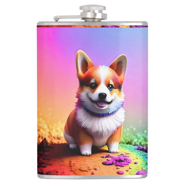Cute Puppy Corgi Dog-36475 Hip Flask (Front)